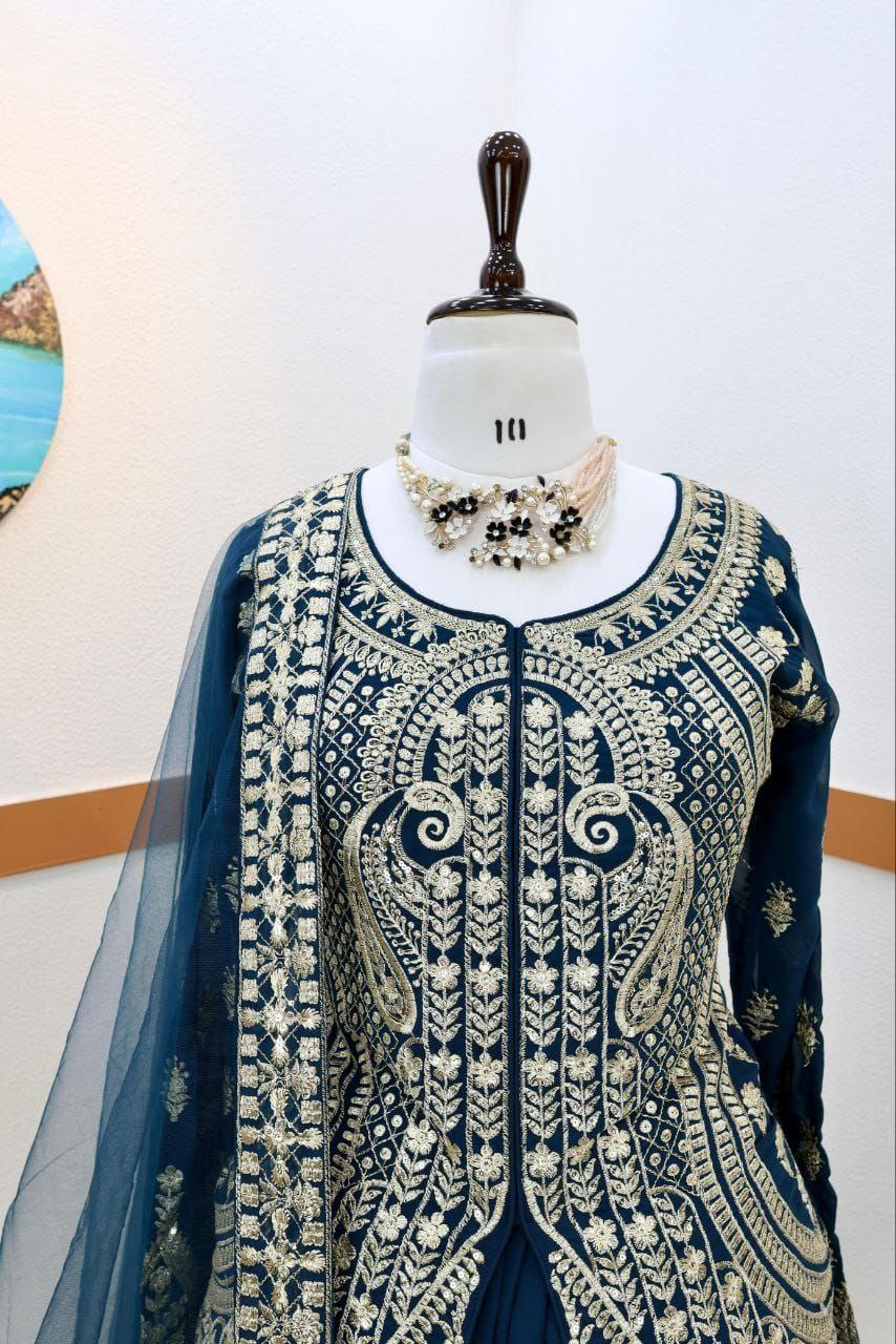 Intricate Georgette Embroidered Sequence Work Salwar Suit