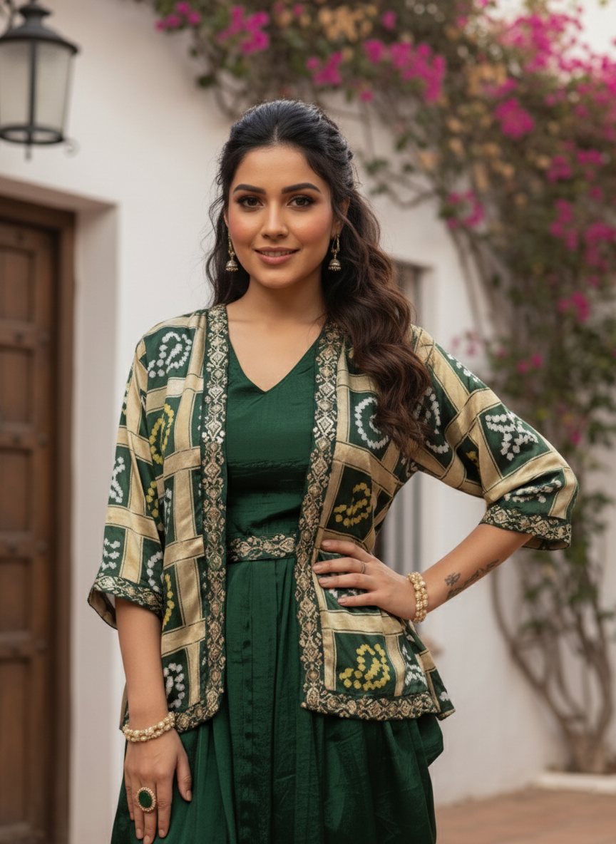 Latest Chinon Silk Indo Western Set