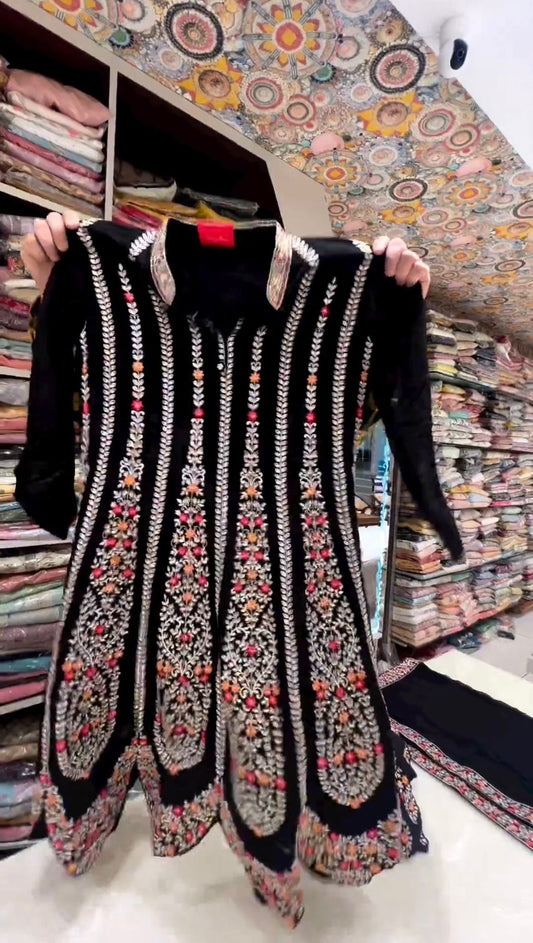 Black Color Georgette Ready to Wear Embroidery Sharara Suit