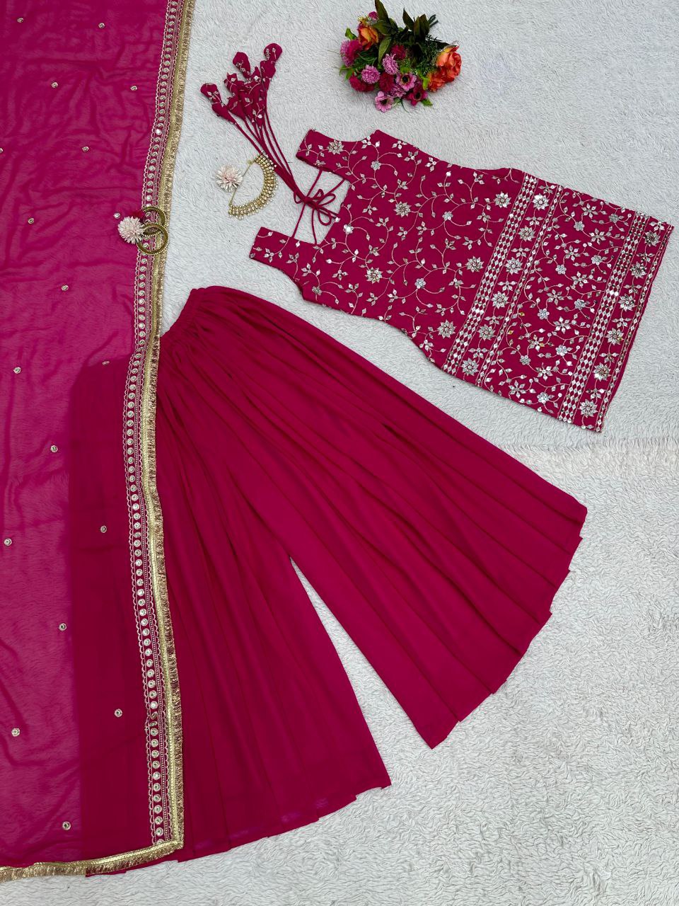 Beautiful Pink Color Georgette Embroidery Palazzo Salwar Suit
