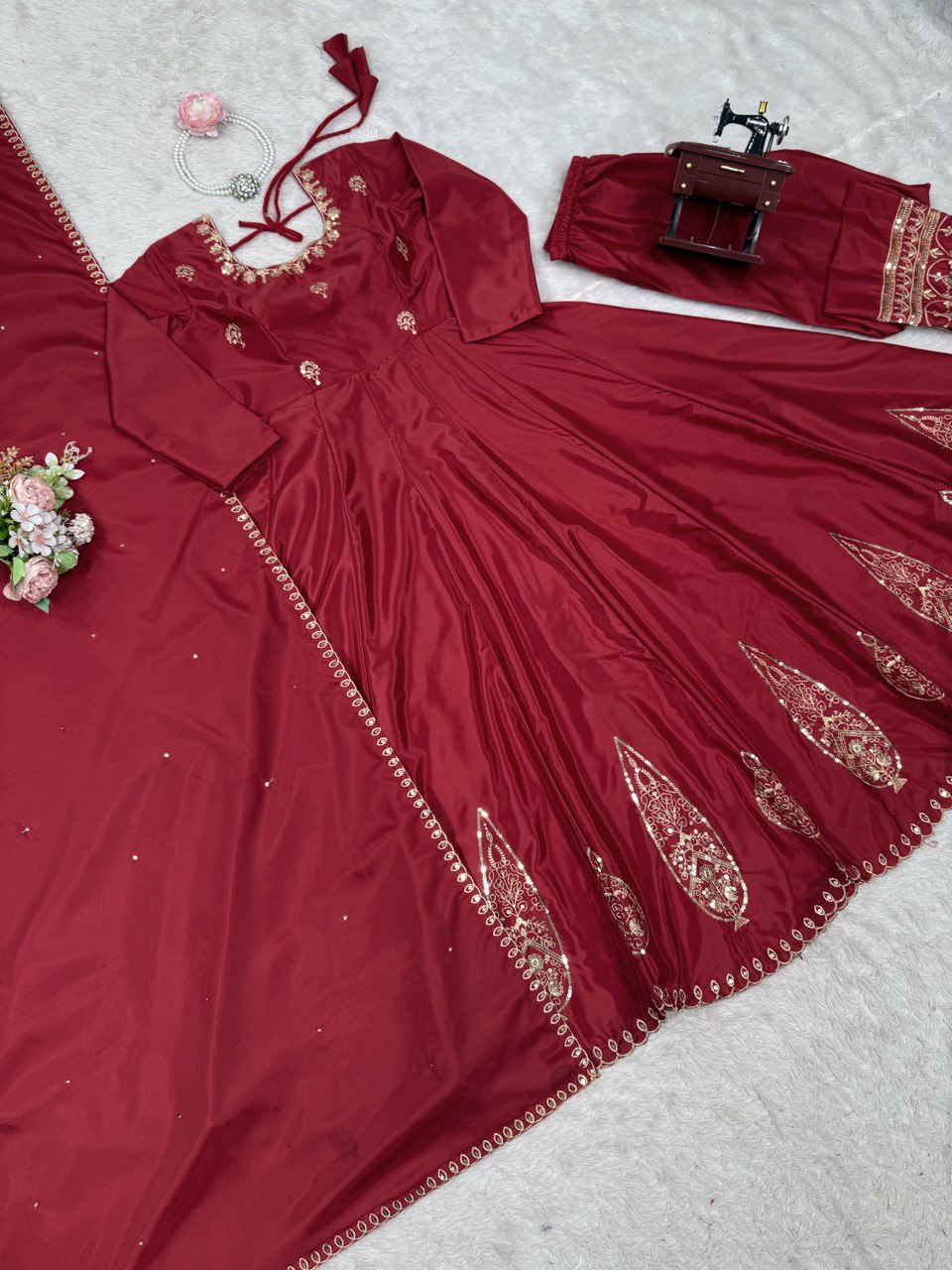 Red Color Natural Crape Sequence Salwar Suit