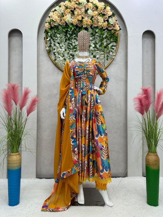 Beautiful Yellow color Digital Printed Kurta Set with Dupatta