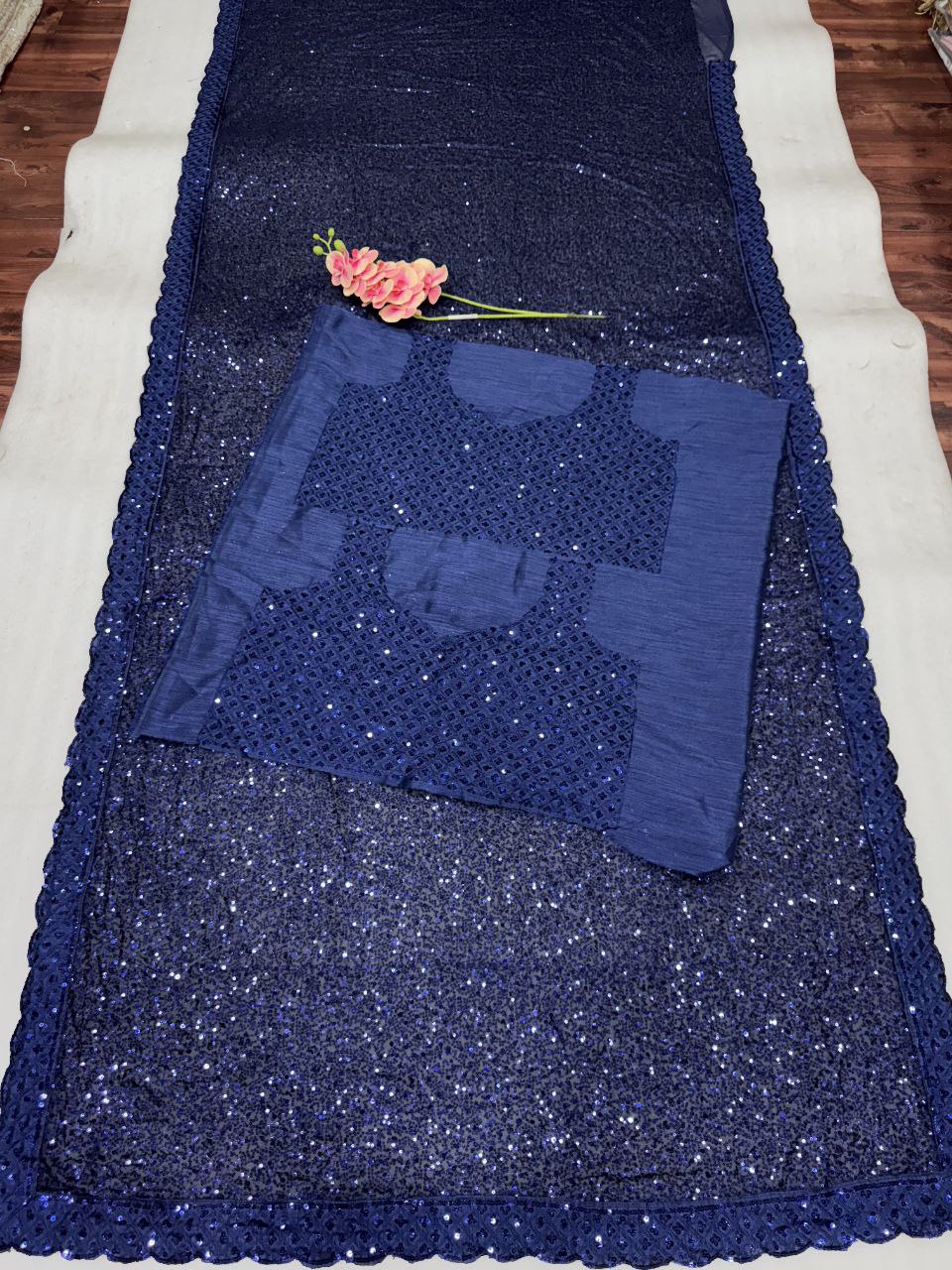 Georgette Sequence Work Saree with Blouse