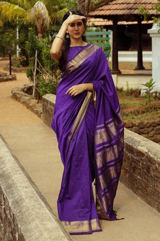 Violet Color Lichi Silk Jacquard Saree