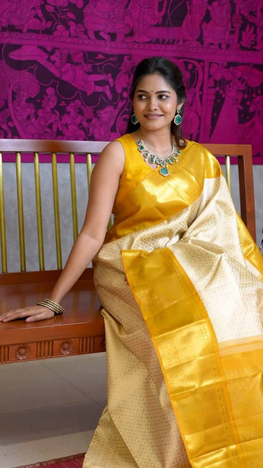 Mustard Color Lichi Silk Jacquard Saree