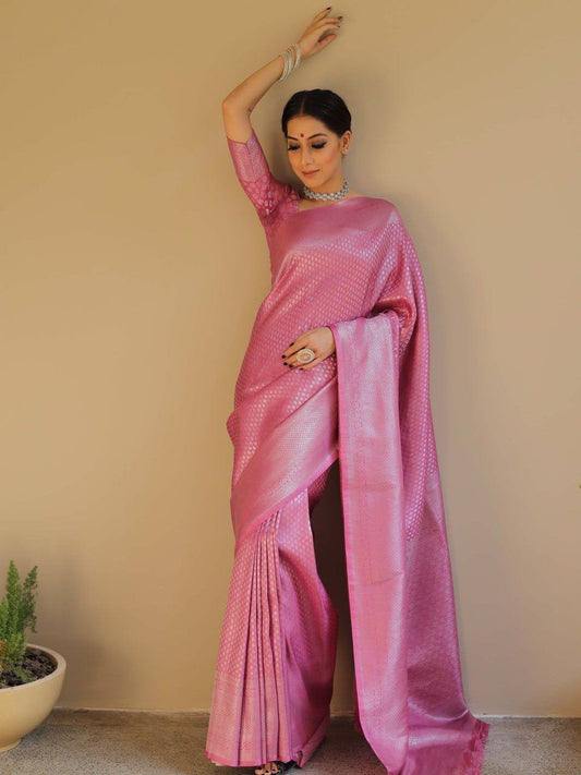 Pink Color Banarasi Silk Jacquard Saree