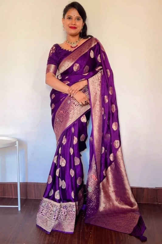 Elegant Soft Lichi Silk Saree with Rich Jacquard Weave Heavy Brocade Blouse