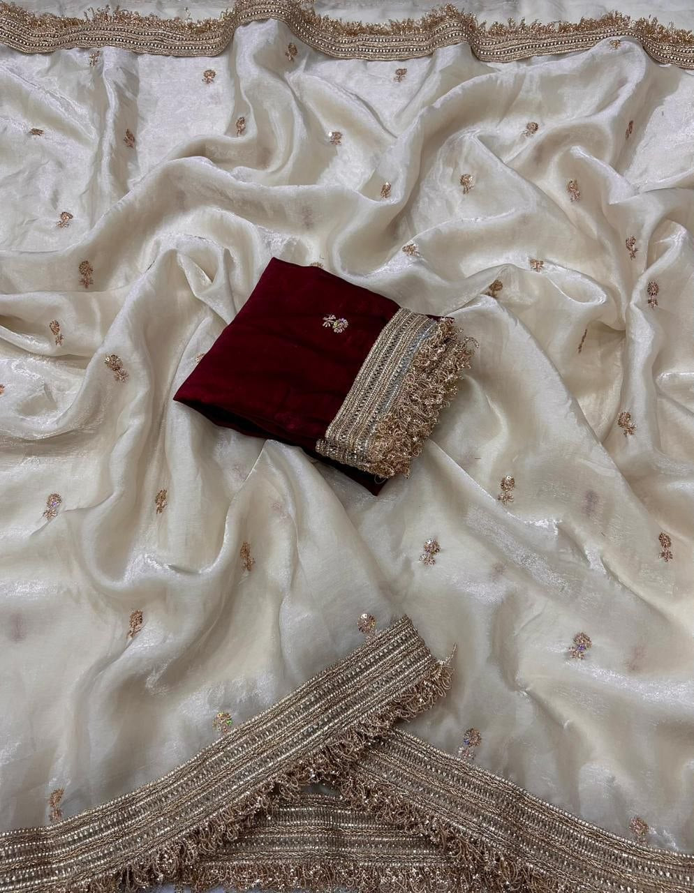 Fandy Satin Sequence Butti Ebroidery Sik Saree with Blouse