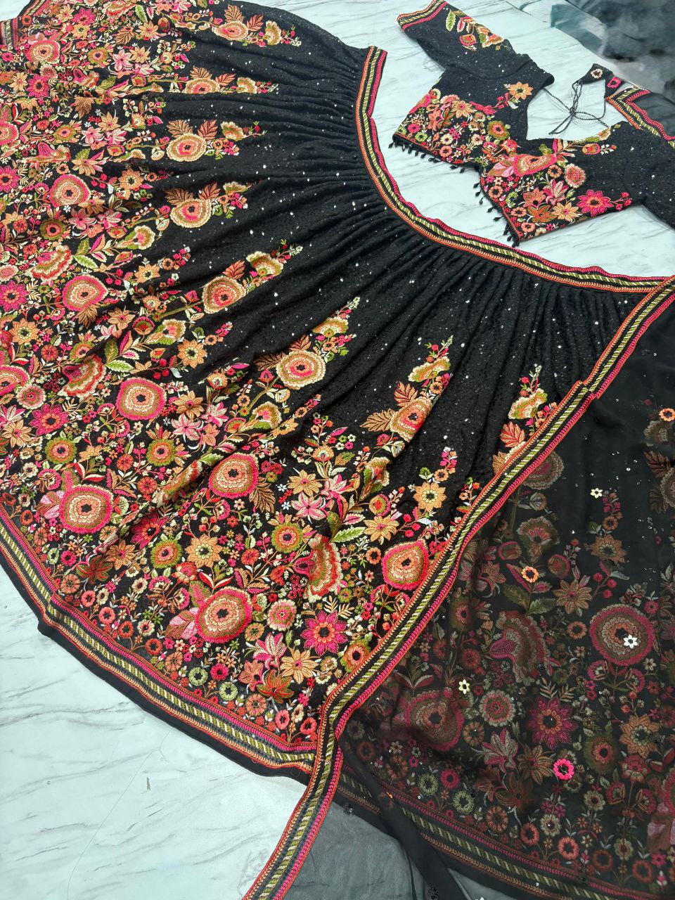 Black Color Georgette Embroidery Lehenga Choli