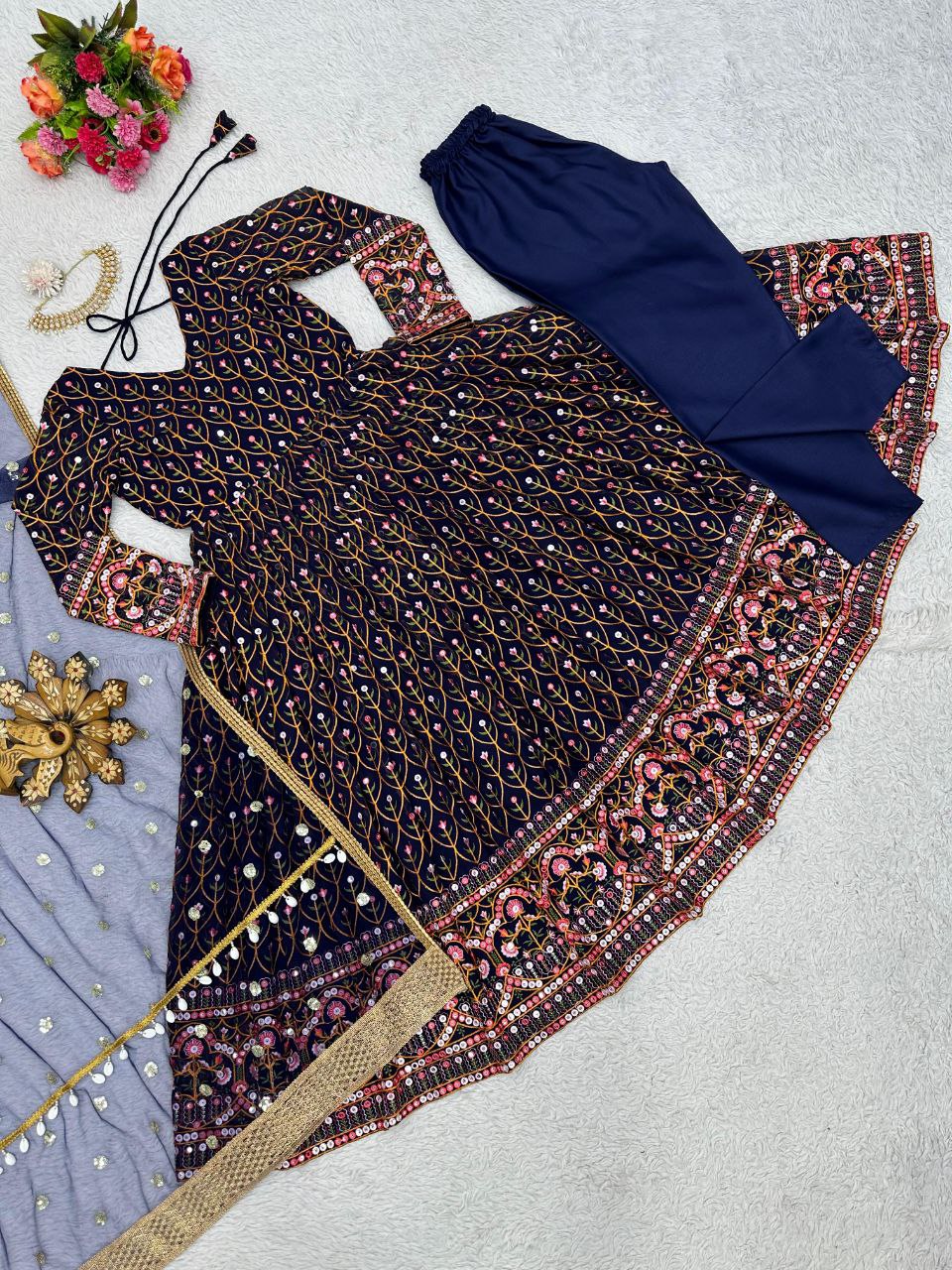 Fascinating Latest Georgette Anarkali Salwar suit With Embroidery And Sequence Work