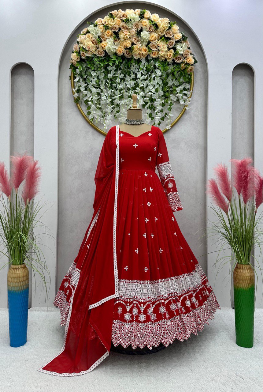 Beautiful Designer Anarkali Salwar Suit With Thread And Sequence work