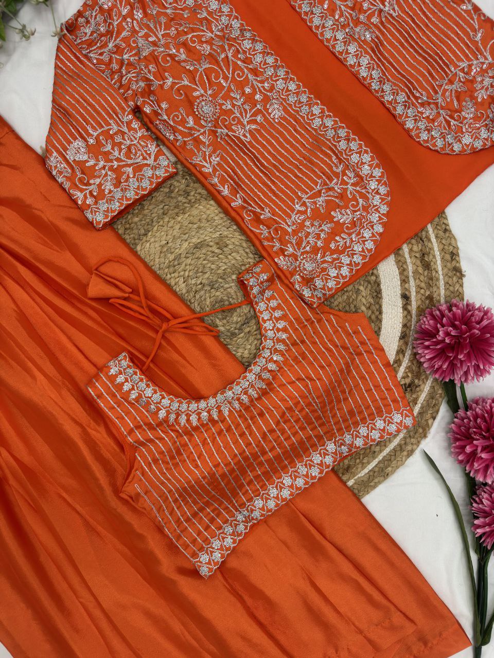 Ready to wear Chinon Silk Dhoti Jacket Blouse Set