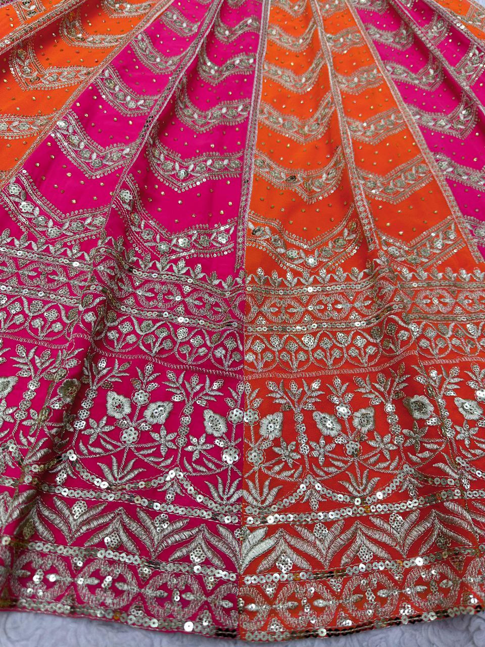 Multi Color Faux Georgette Designer Wedding Wear Lehenga Set