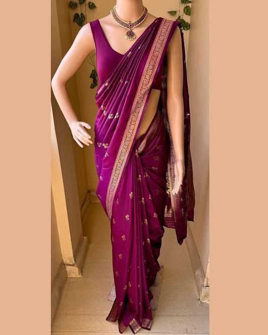 Wine Color Lichi Silk Jacquard Saree