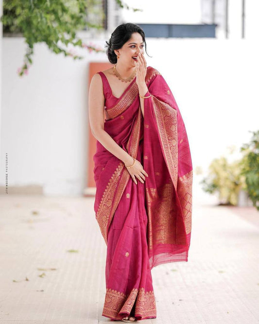 Exquisite Soft Lichi Silk Saree with Rich Jacquard Weaving Tassel