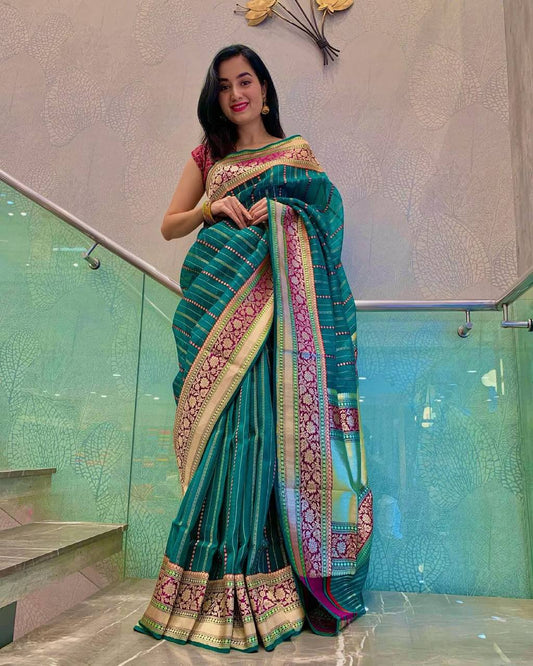 Lichi Silk Saree Jacquard Work