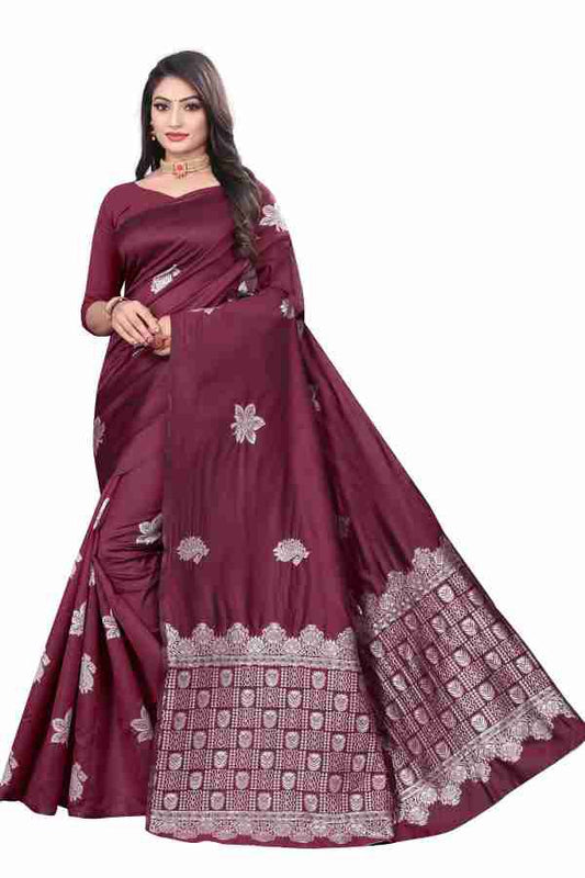 Maroon Color Jacquard Silk Saree