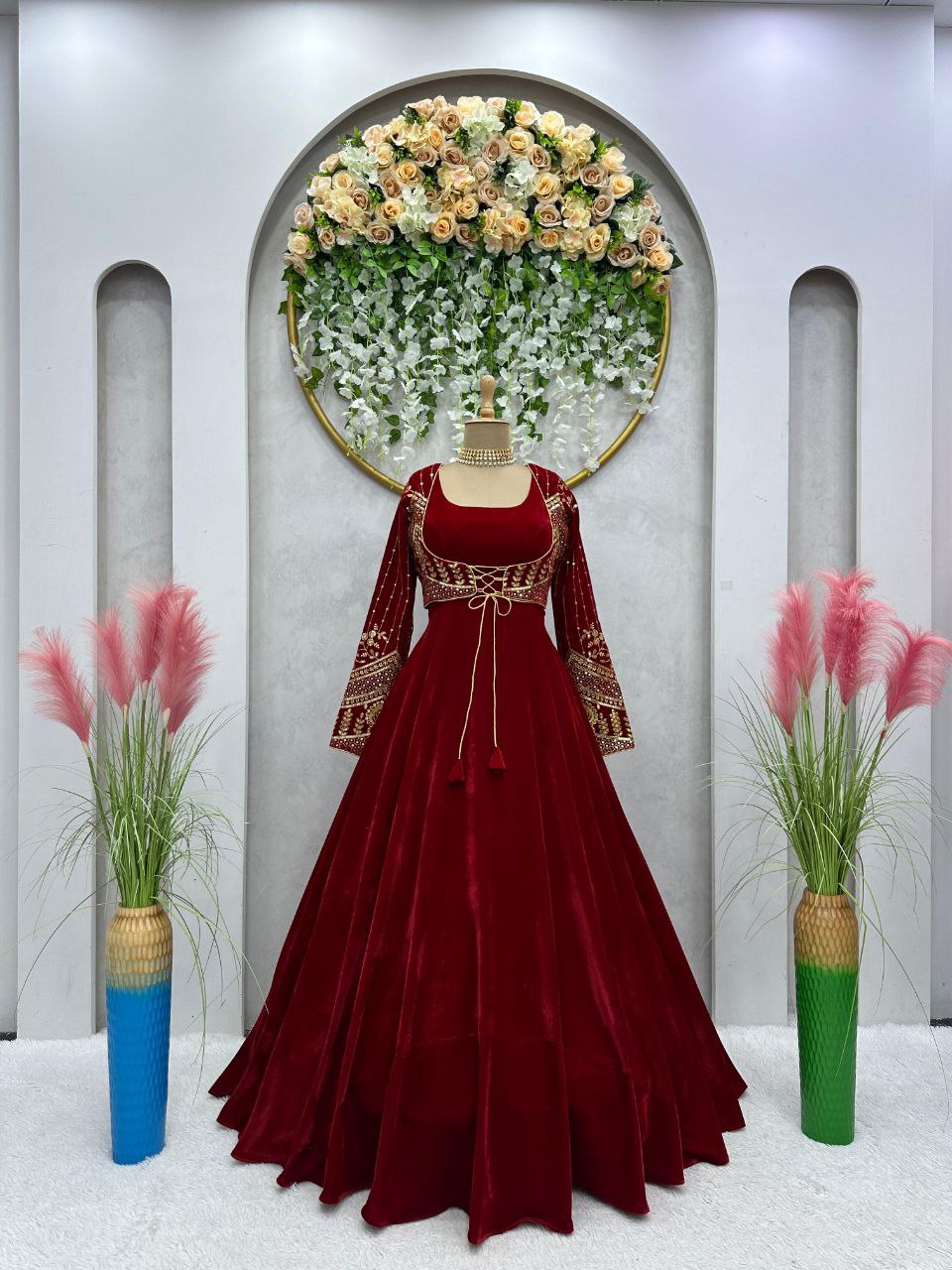 Attractive Maroon Color Gown With Koti