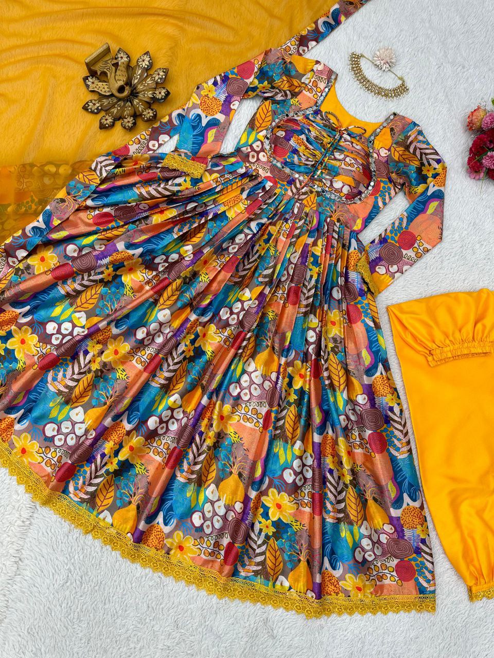 Beautiful Yellow color Digital Printed Kurta Set with Dupatta