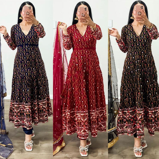 Fascinating Latest Georgette Anarkali Salwar suit With Embroidery And Sequence Work