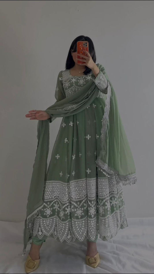 Beautiful Designer Anarkali Salwar Suit With Thread And Sequence work