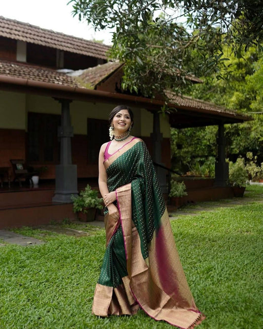Green Color Lichi Silk Jacquard Saree