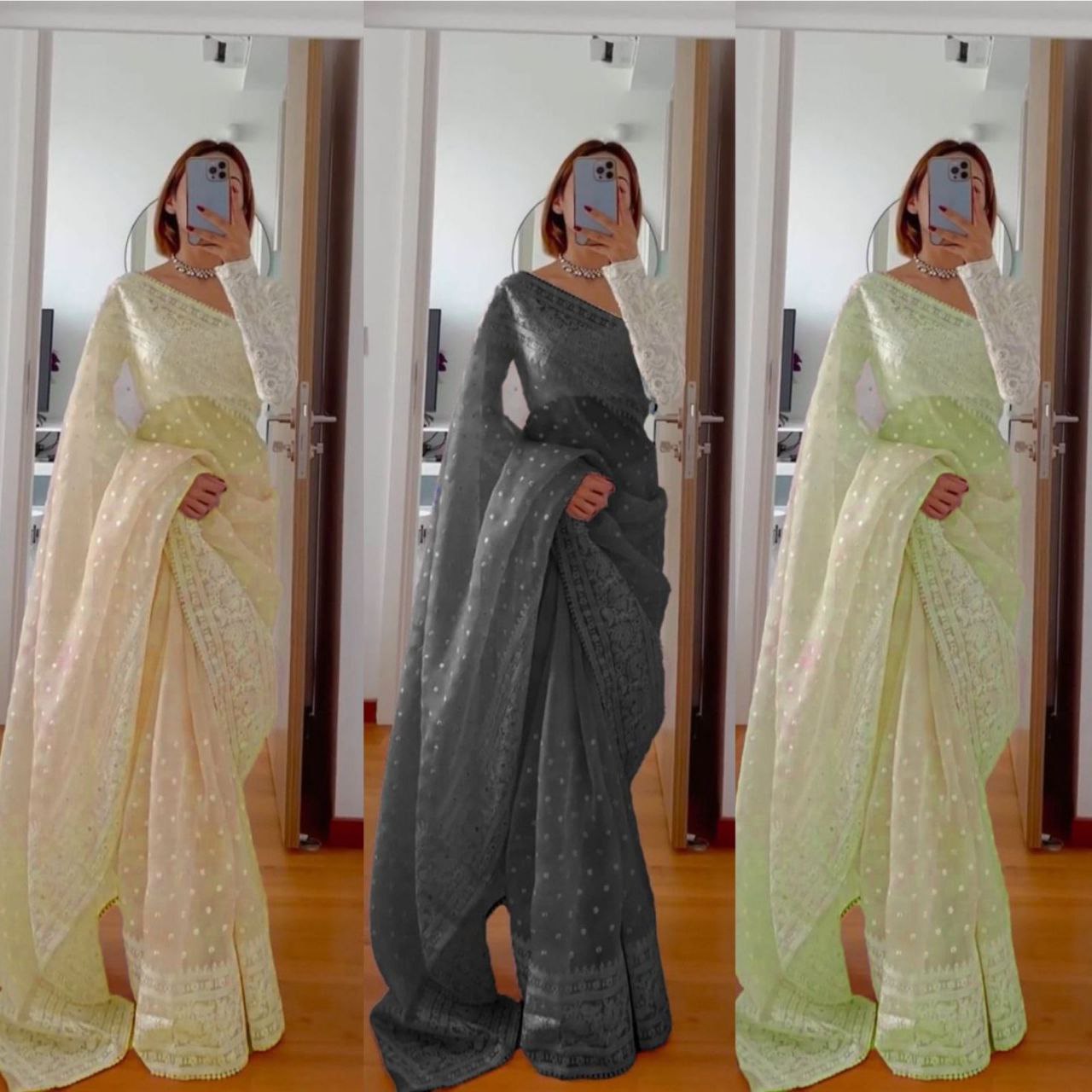 Attractive Organza Silk With Fancy Embroidery Work Saree