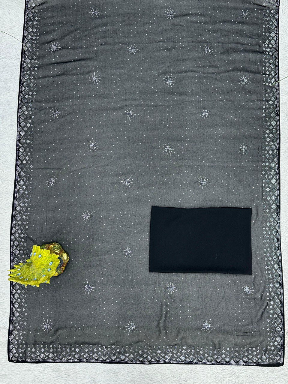 Beautiful Party Wear Black Georgette Sequence Work Saree With Blouse