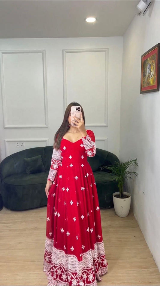 Beautiful Designer Anarkali Salwar Suit With Thread And Sequence work