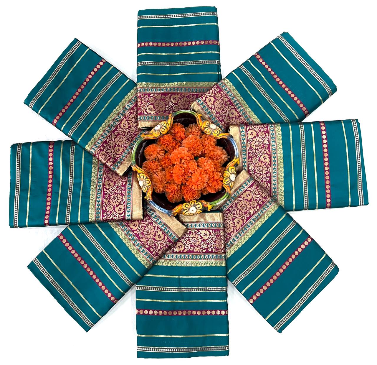 Sea Green Color Jacquard Lichi Silk Saree