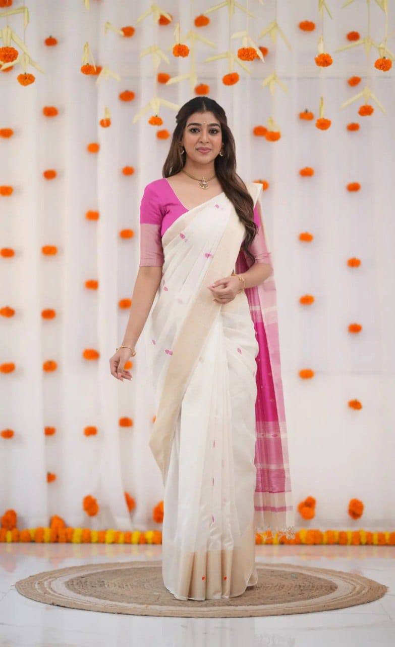 Exquisite Soft Linen Slub Saree with Rich Jacquard Artistry
