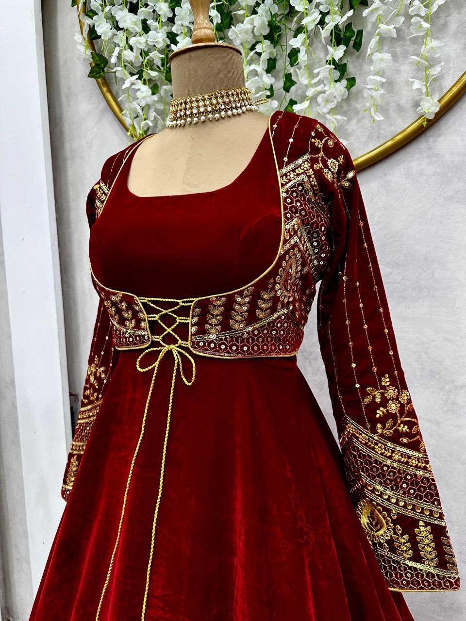 Attractive Maroon Color Gown With Koti