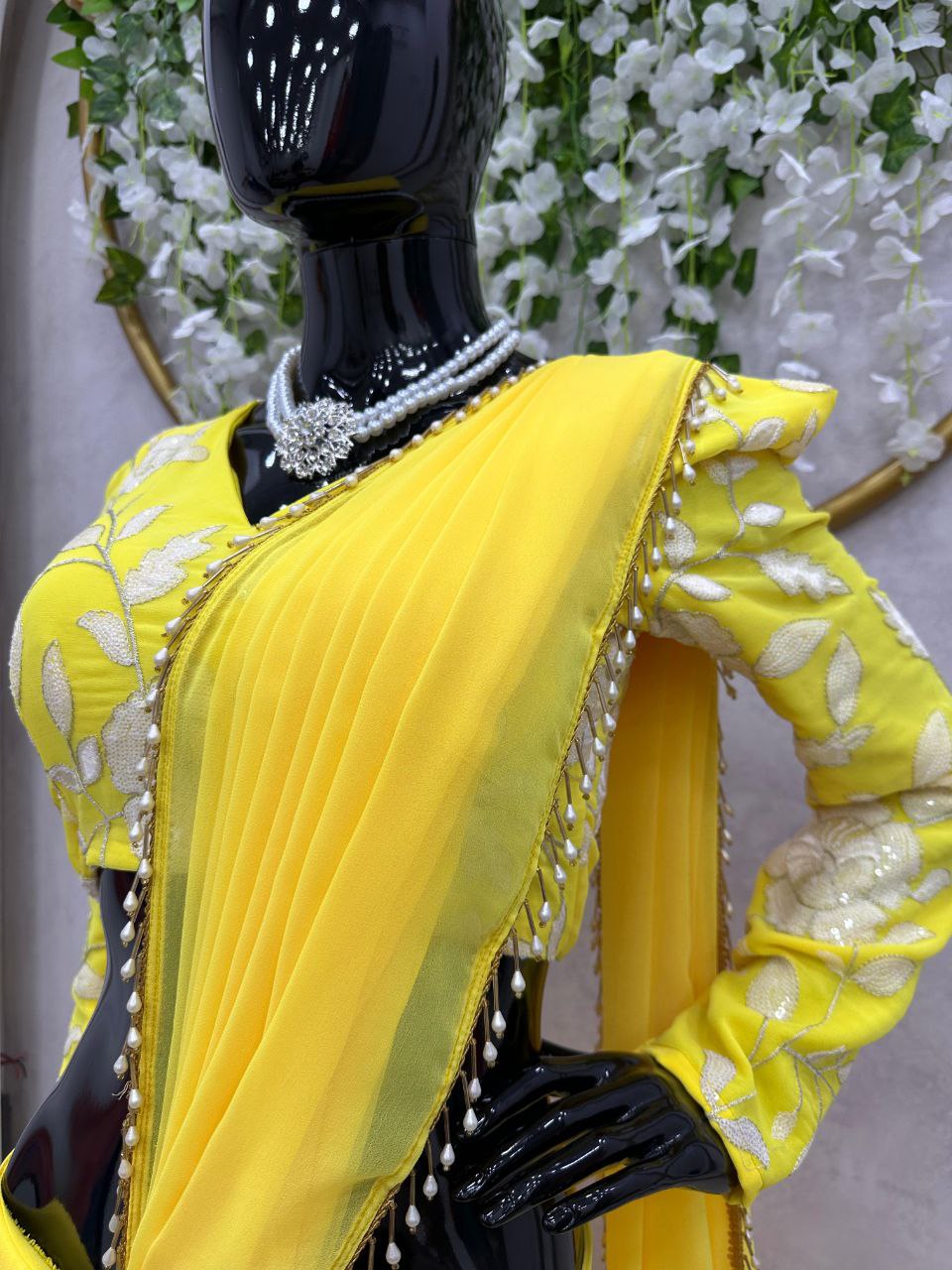 Beautiful Yellow Color Read to Wear Fish Cut Lehenga saree