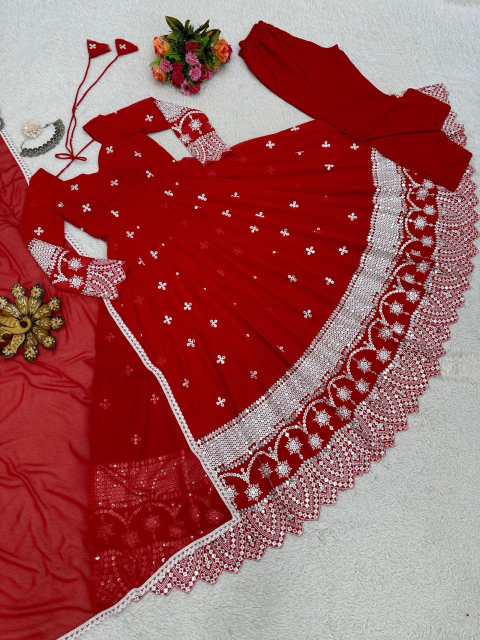 Beautiful Designer Anarkali Salwar Suit With Thread And Sequence work