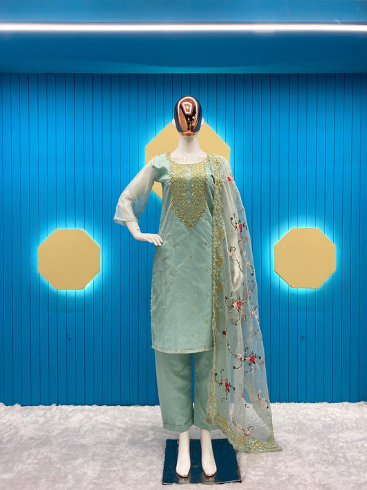 Designer Organza Kurta Set With Embroidery Sequence Work