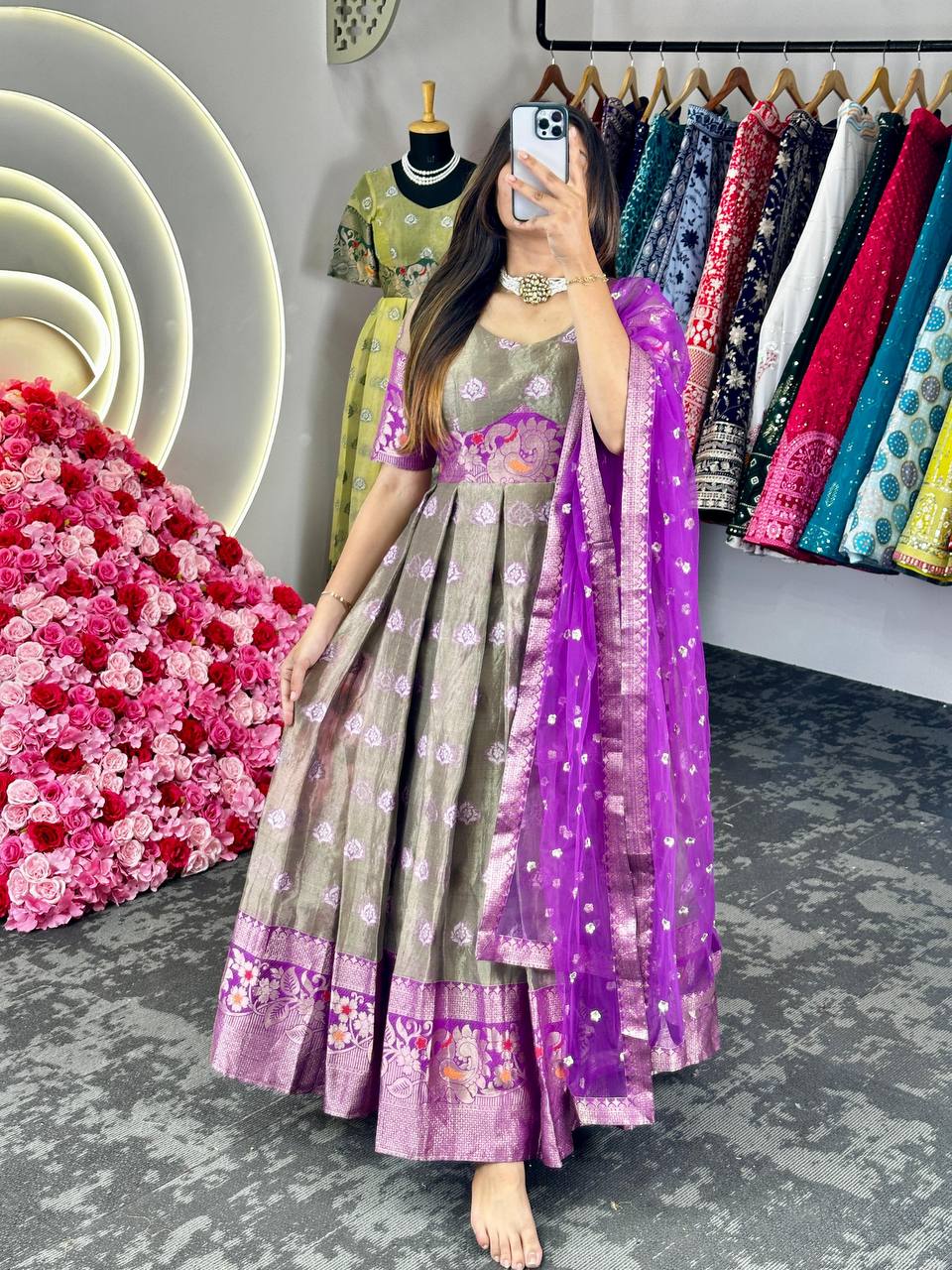 Latest Kotta Silk Jacquard Weaving Party Wear Gown Dupatta