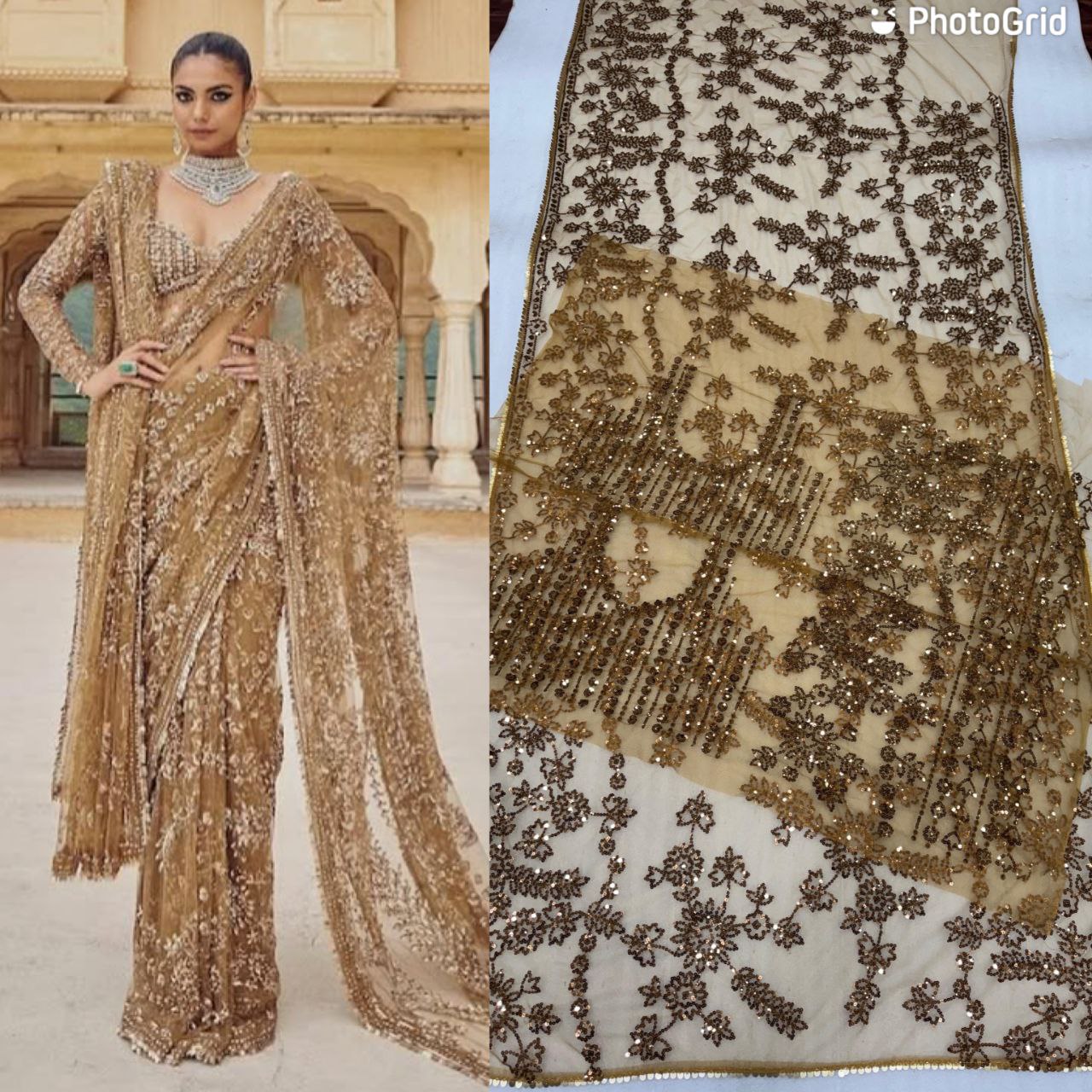 Latest Net Multi Sequence Work Saree Blouse