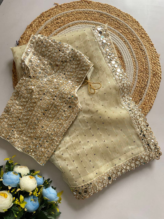 Designer Organza Saree with 5mm Sequins & Mirror Work Lace Border