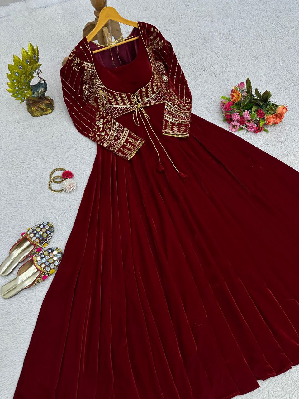 Attractive Maroon Color Gown With Koti