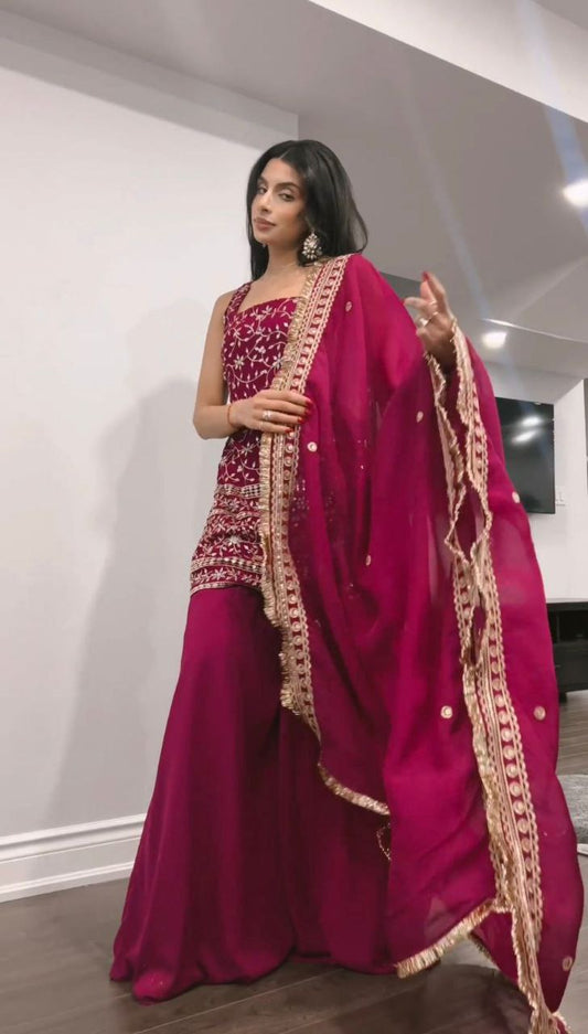 Beautiful Pink Color Georgette Embroidery Palazzo Salwar Suit