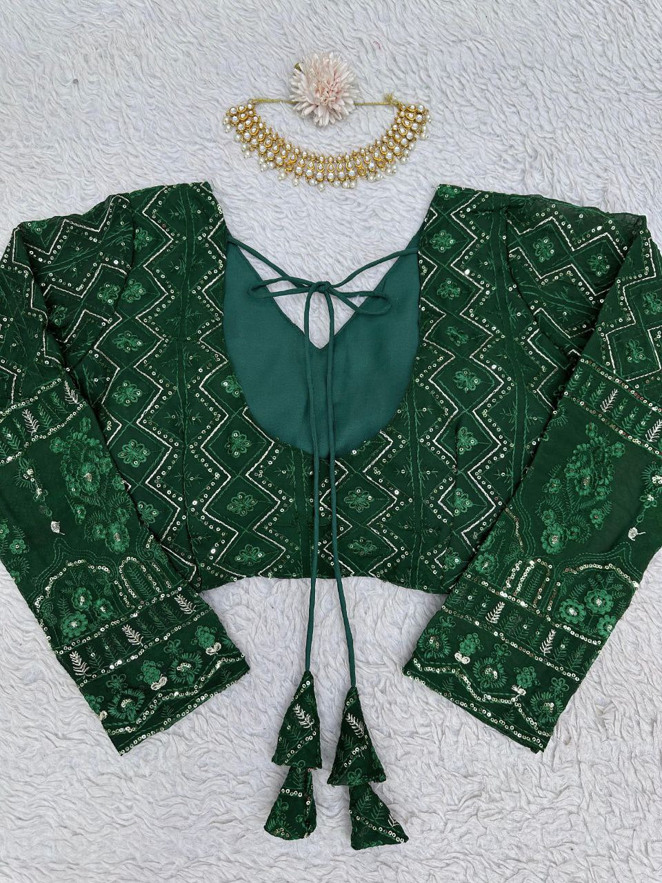 Beautiful Green Color Georgette Sequence Work Lehenga Choli With Dupatta