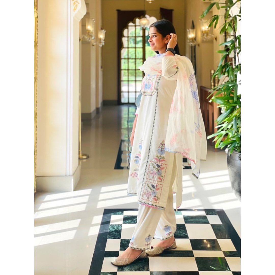 Desirable Fancy Georgette Embroidered Work Top And Pent With Dupatta