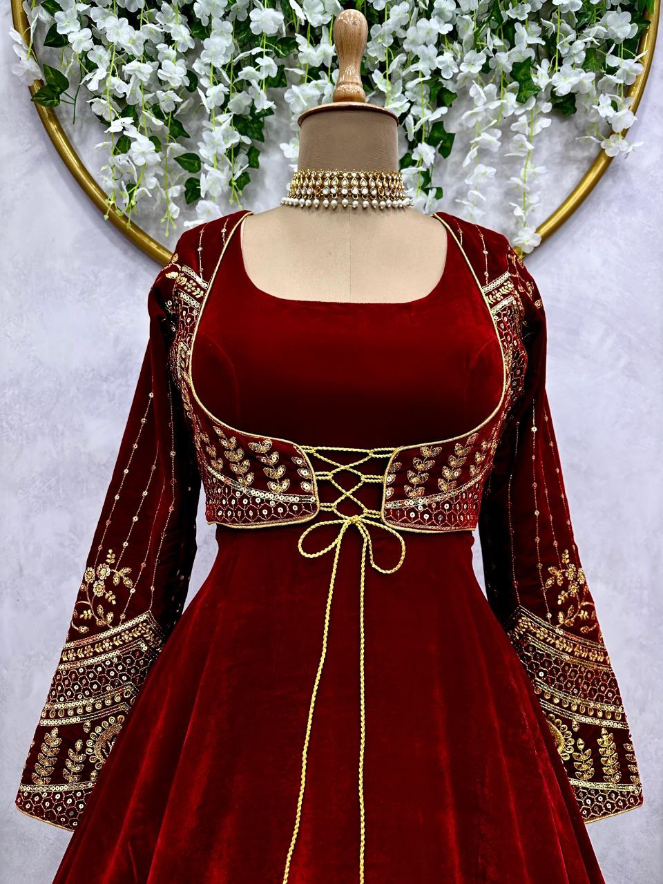 Attractive Maroon Color Gown With Koti