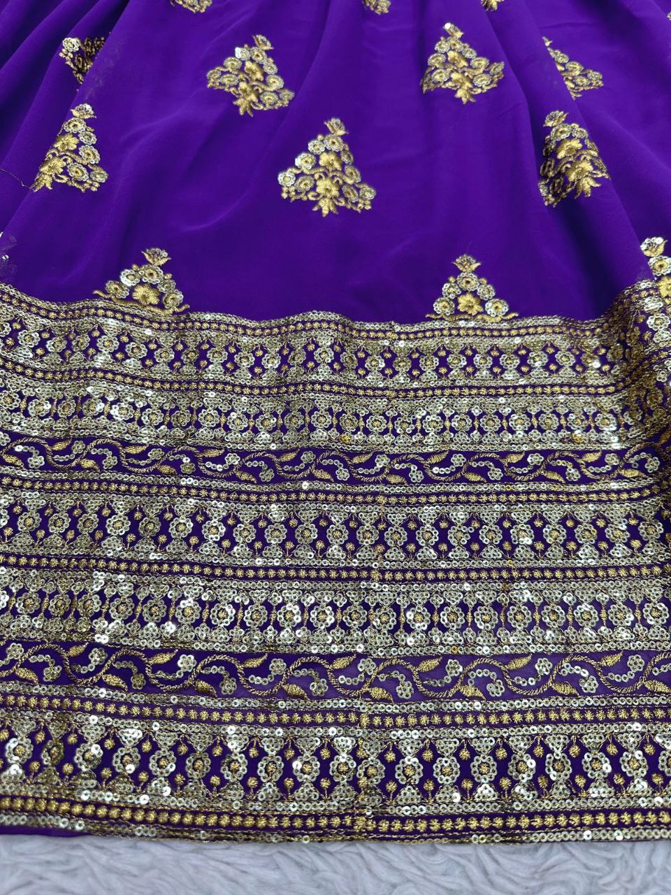 Beautiful Purple Color Georgette Sequence Work Lehenga Choli With Dupatta