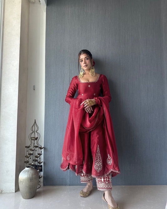 Red Color Natural Crape Sequence Salwar Suit