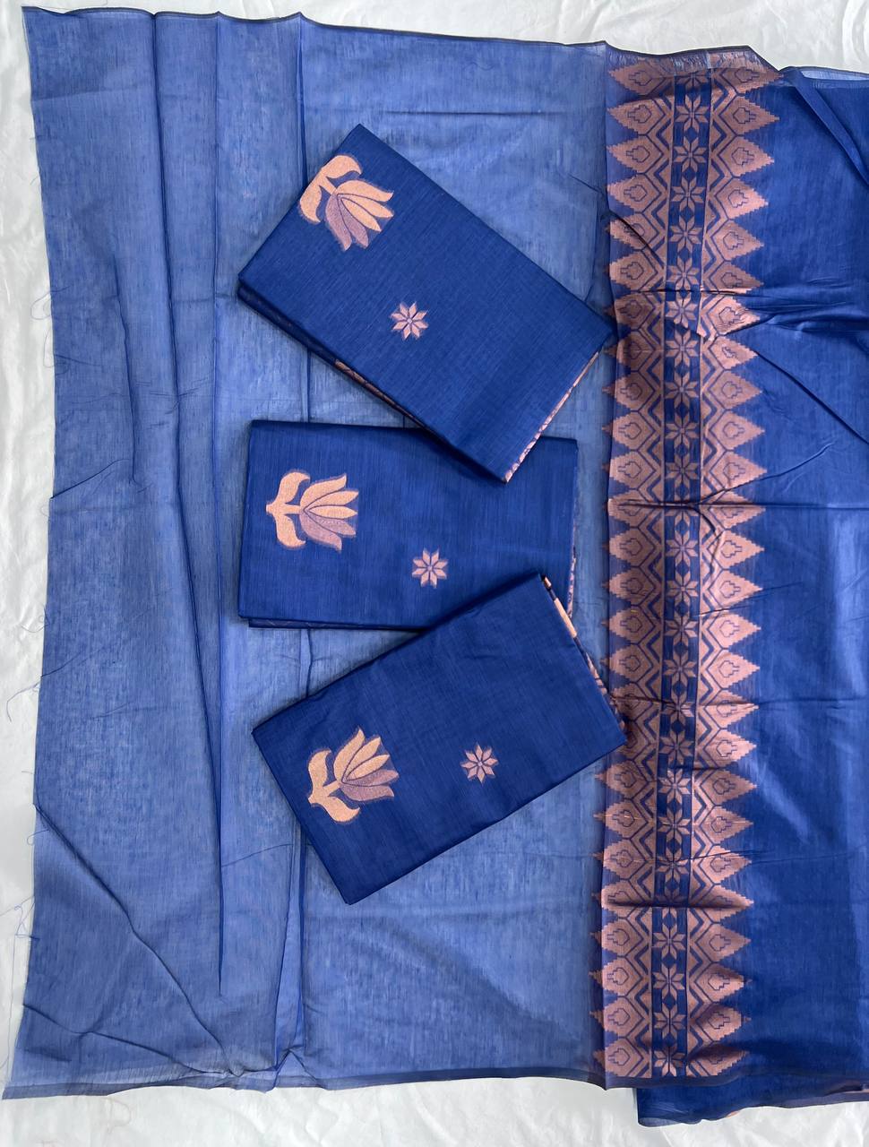 Blue Color Linen Cotton Weaving Saree