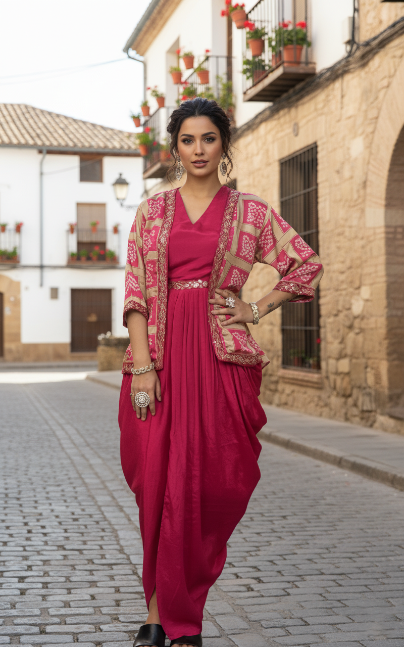 Latest Chinon Silk Indo Western Set