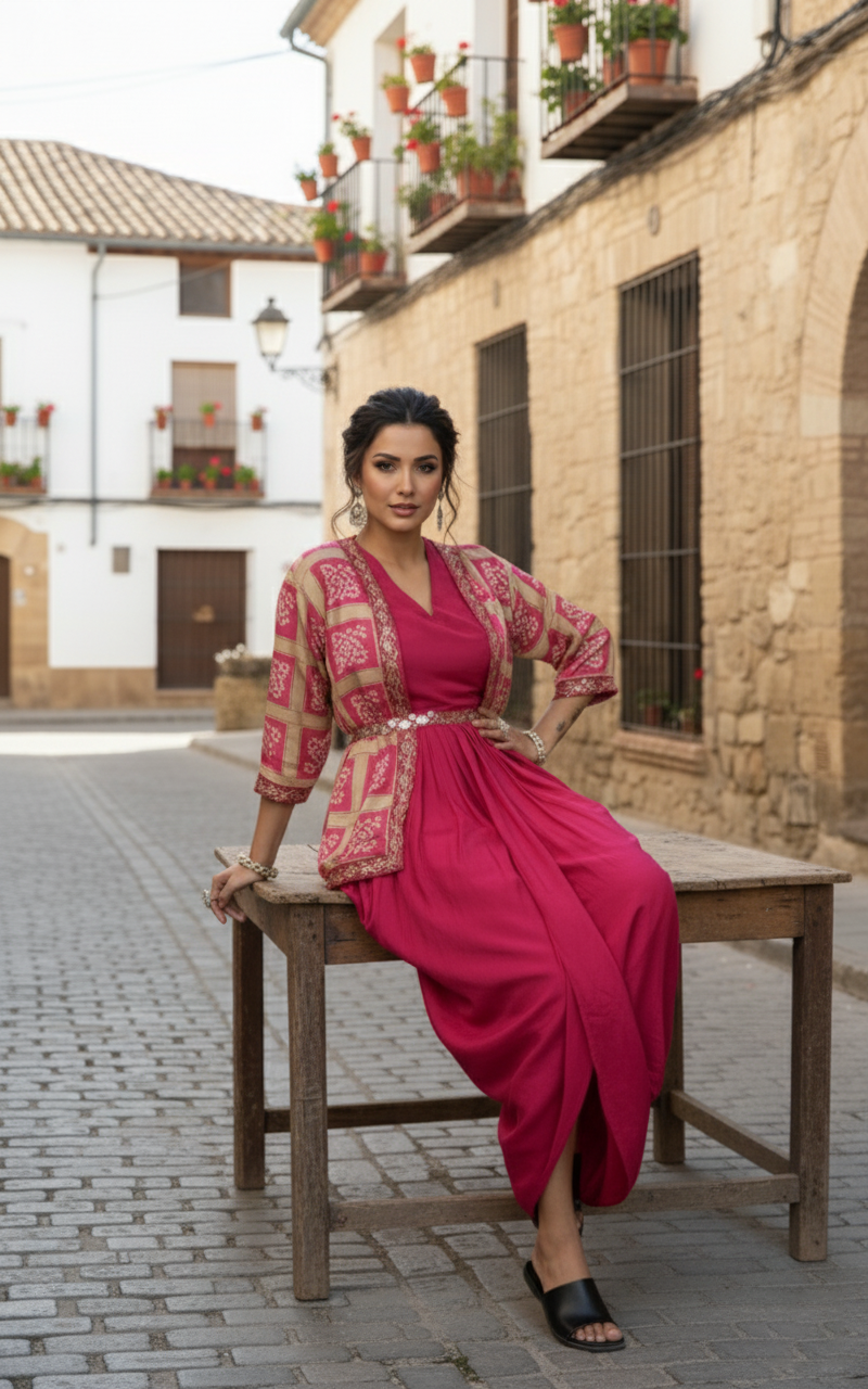 Latest Chinon Silk Indo Western Set