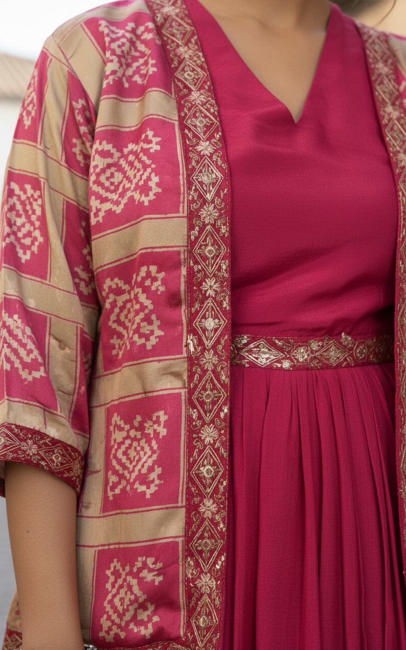 Latest Chinon Silk Indo Western Set
