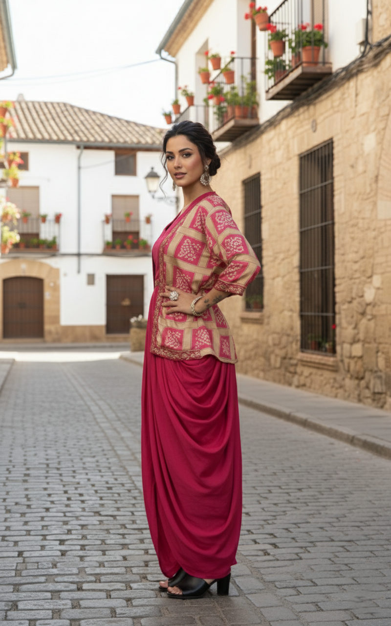 Latest Chinon Silk Indo Western Set